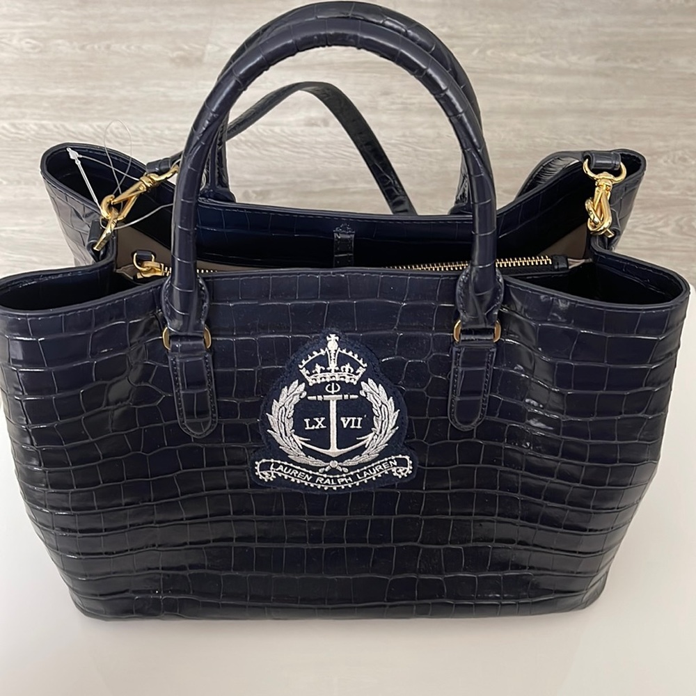 COPY - Ralph Lauren Navy Blue Logo Hand Shoulder Tote Bag Purse. $475